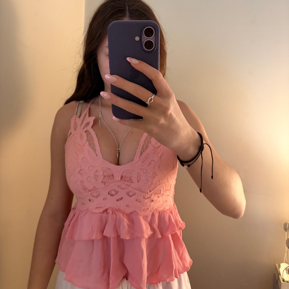 Pink Lace Ruffle Top